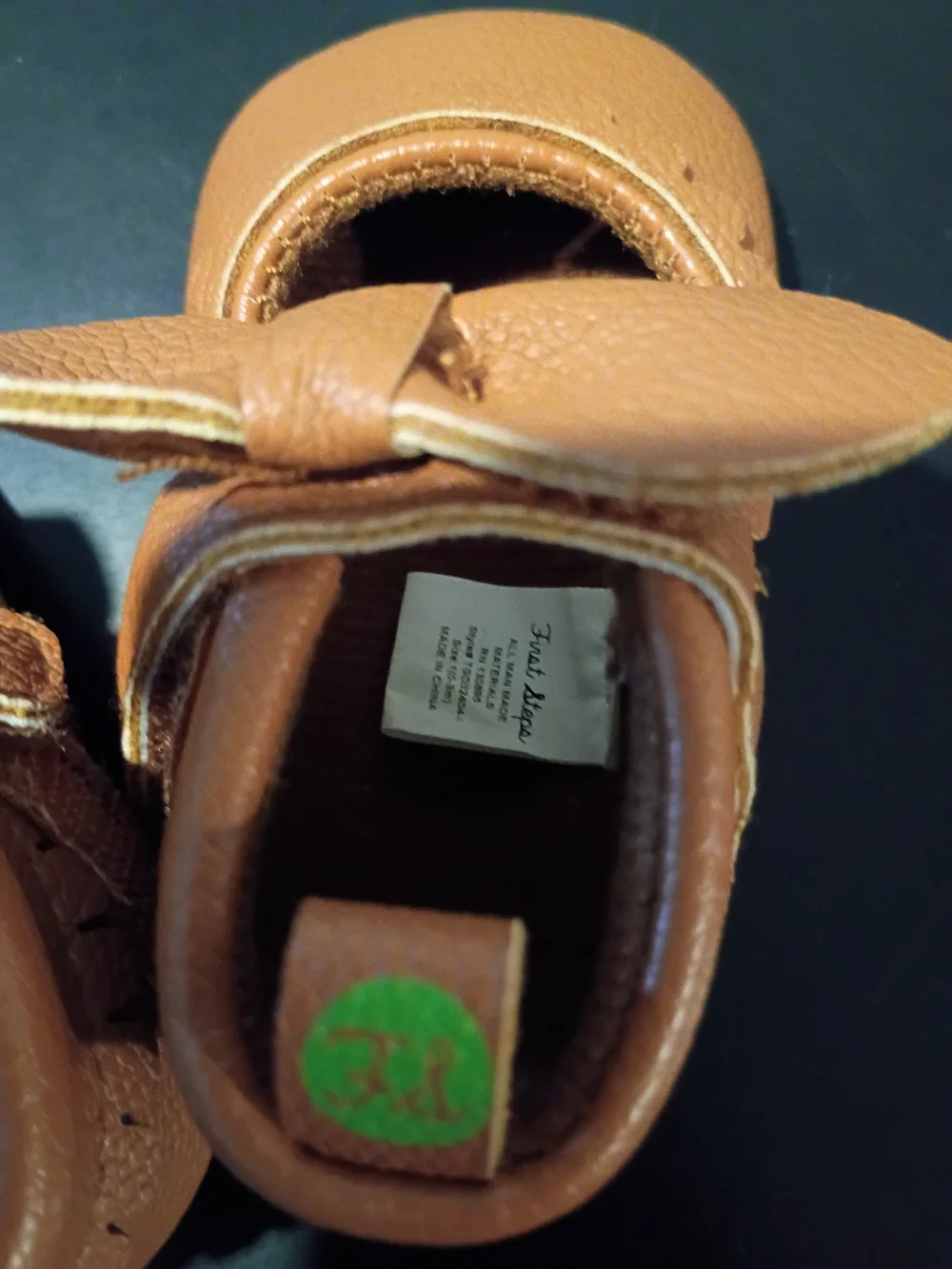 First Steps Baby Girls Cognac Faux Leather Mary Jane Bow Crib Shoes - Size 1